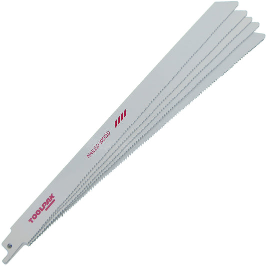 300mm 10-14tpi Nailed Wood & Profiles Reciprocating Saw Blade Metal/Wood Pack of 5
