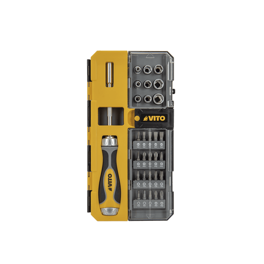 RATCHET HANDLE WITH BITS AND SOCKETS - 30 PCS