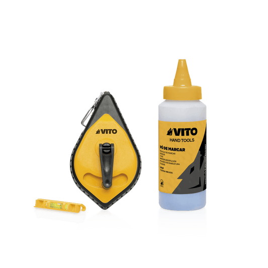 SET OF CHALK LINE, CHALK POWDER AND STRING LEVELER